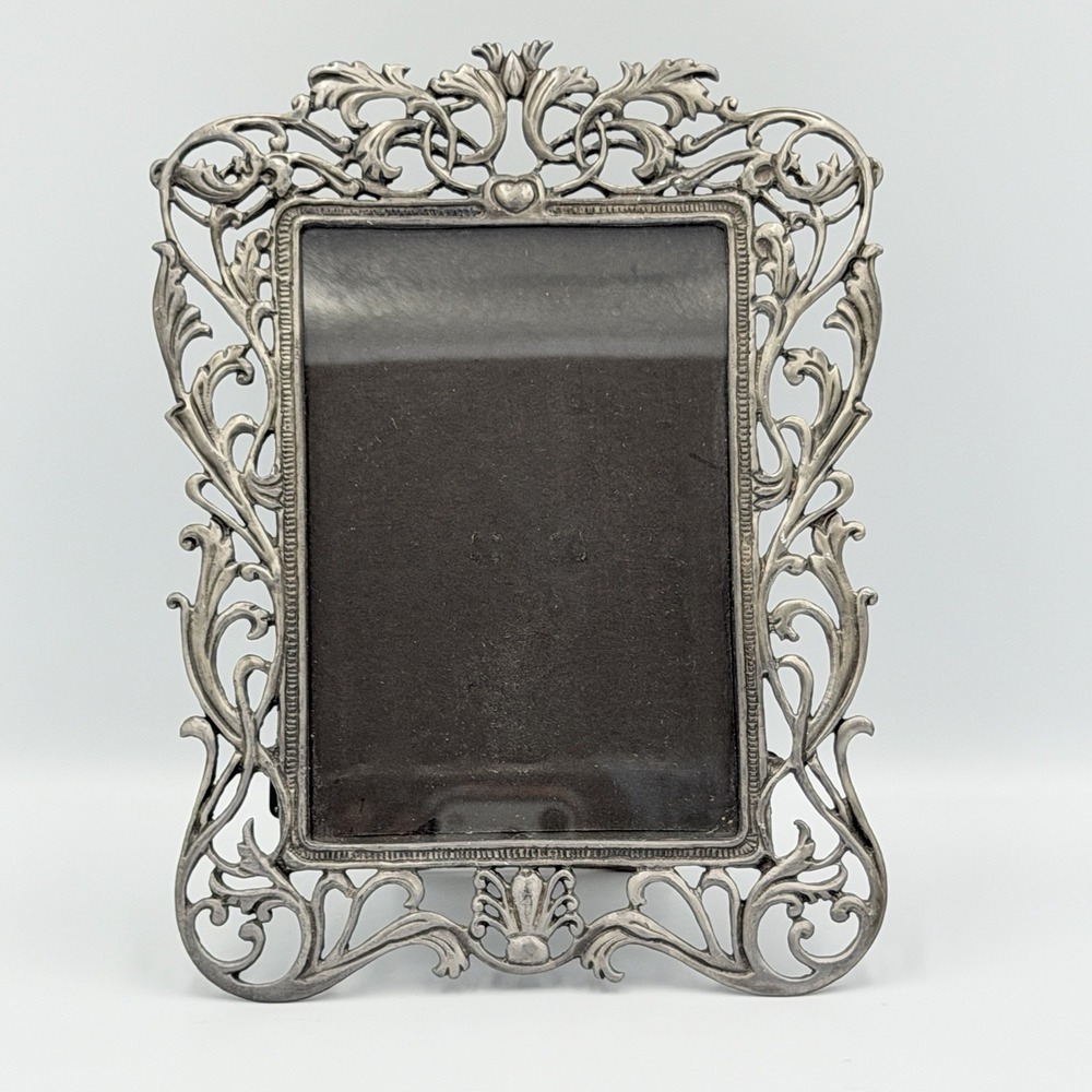 VTG Jennifer Moore 4x6 Pewter Finish Picture Frame Victorian Floral Scroll